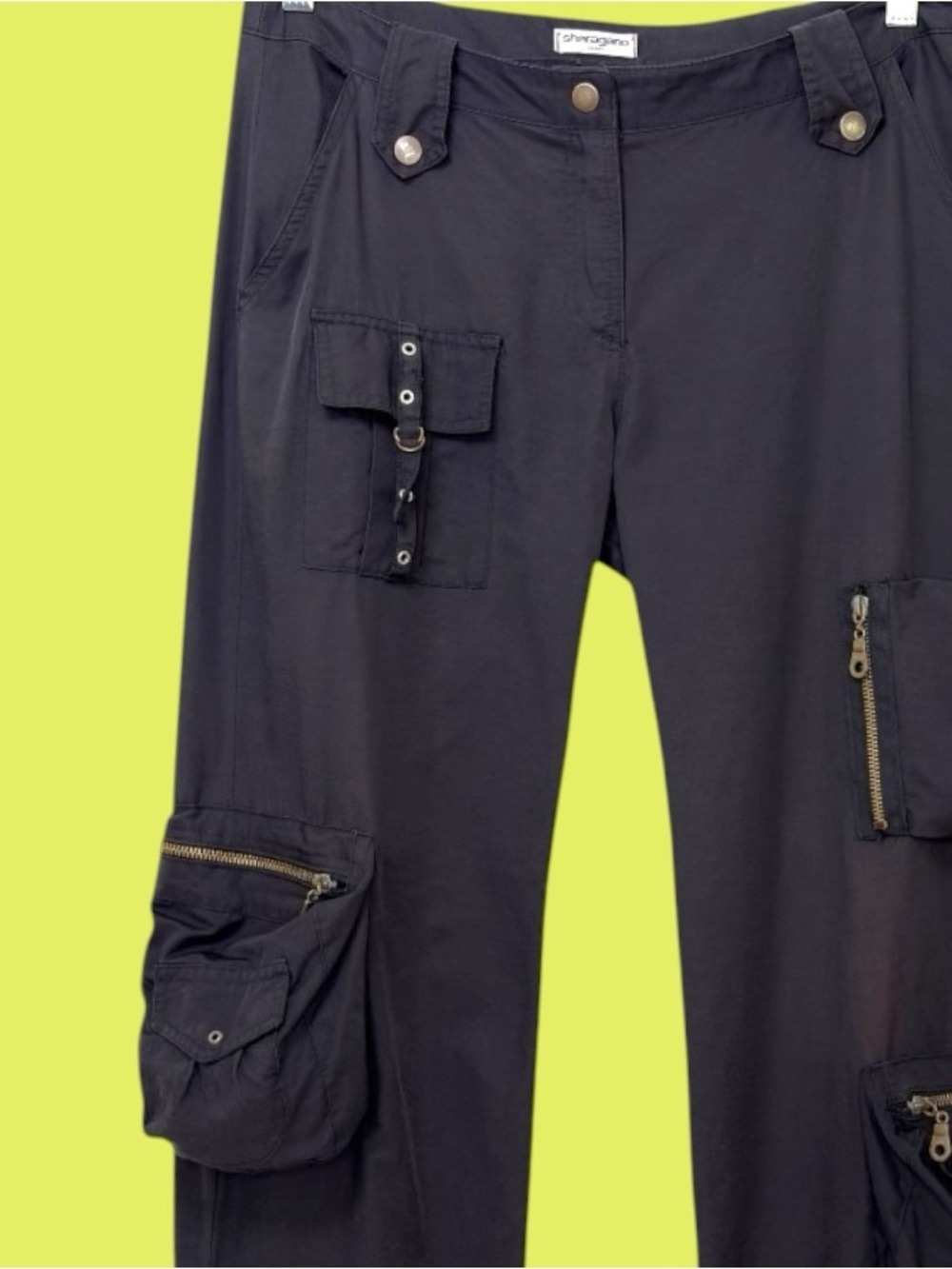 90s Sharagano Black Baggy Cargo Pants S Y2K CyberPunk Techwear Goth Tactical - Picture 3 of 13
